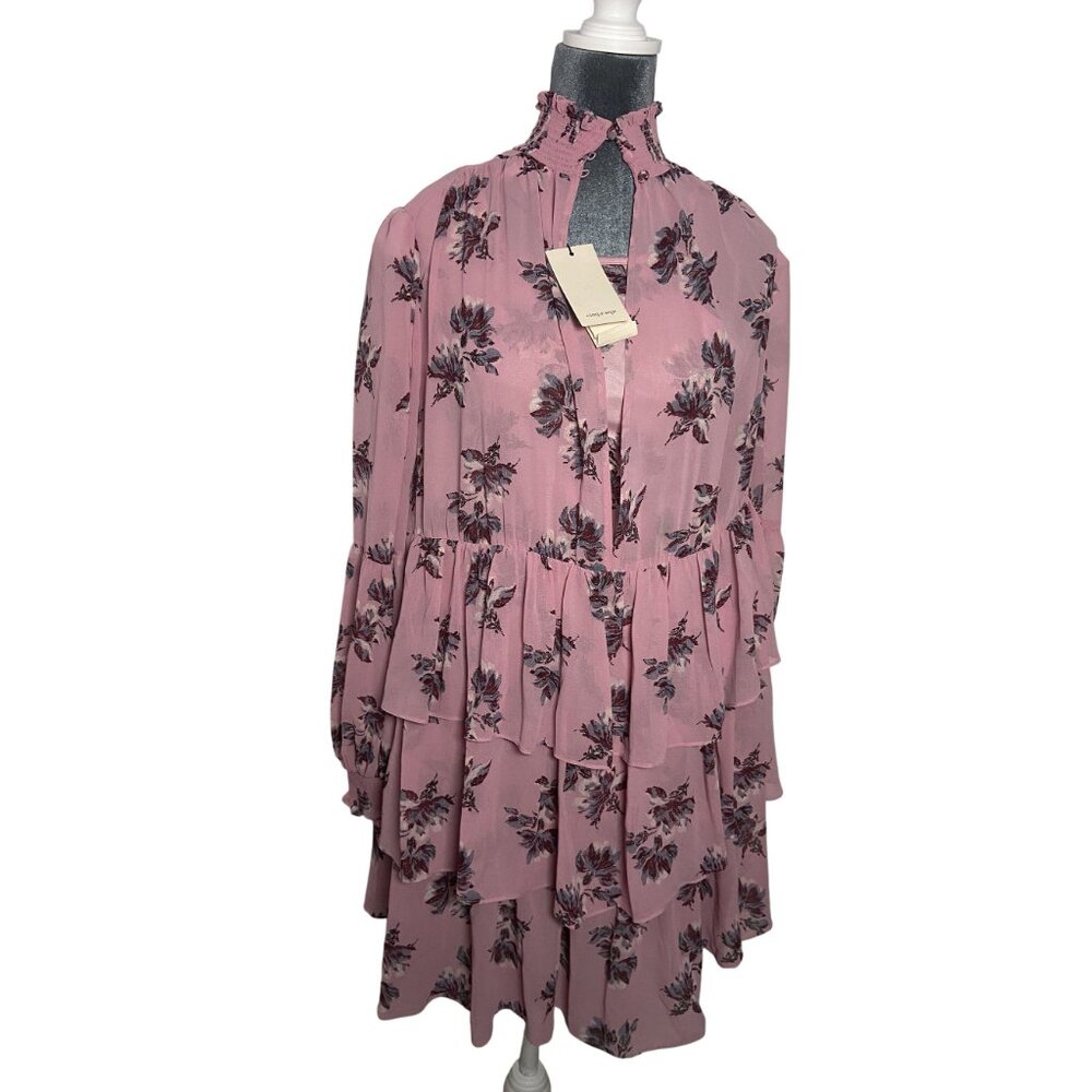 Cinq À Sept Women Sz 6 Tiered Ruffle Pink Floral Dress Billowy Long Sleeves $395 - Picture 3 of 16